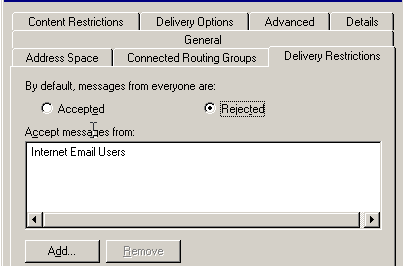 Exchange 2003 Server outbound mail restrictions
