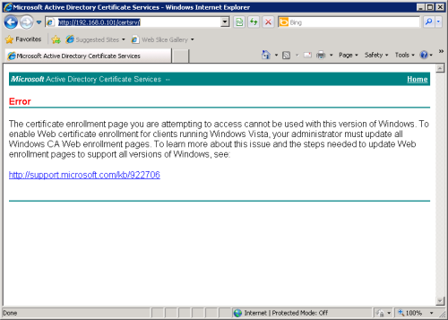 Update Required for Windows 2003 Certificate Services Web Enrollment for Windows 7/2008 Clients