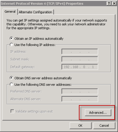 Open the Advanced TCP/IPv4 Properties