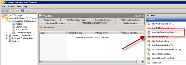 Create a new Exchange Server 2010 Database Availability Group