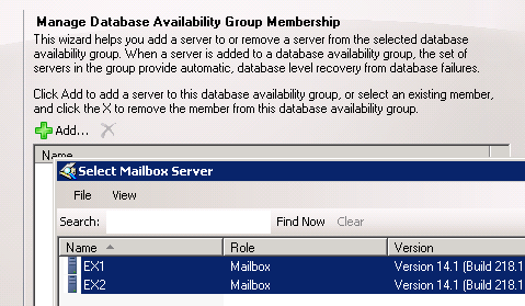 Select Mailbox Servers to become Database Availability Group Members Select Mailbox Servers to become Database Availability Group Members