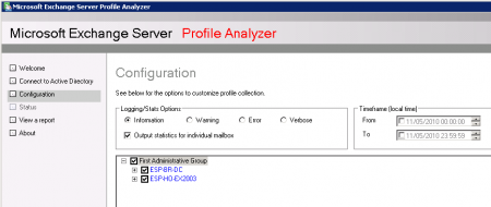 Configure the Exchange Profile Analyzer Scan Options