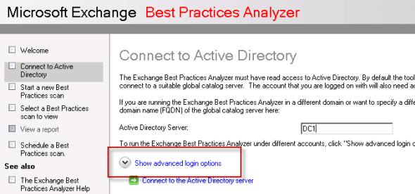 Connect to Active Directory in the Exchange BPA Connect to Active Directory in the Exchange BPA