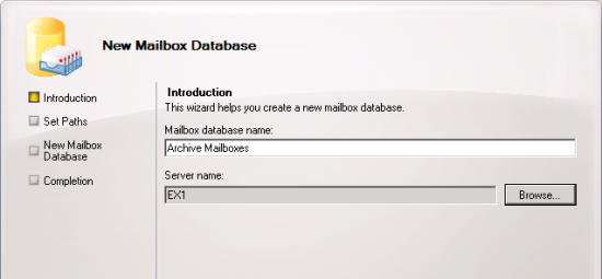 Create an Exchange Server 2010 Mailbox Database