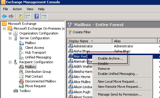 Run the Enable Archive Wizard in Exchange Server 2010