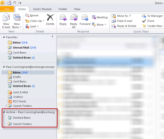 Exchange Server 2010 archive mailbox in Outlook 2010