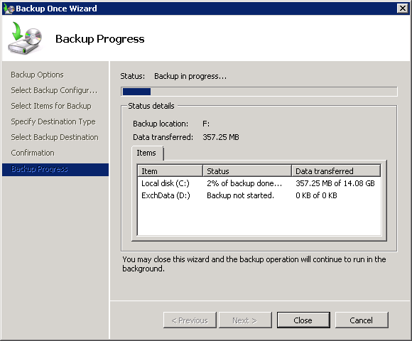 Running an Exchange Server 2010 Mailbox Database Backup