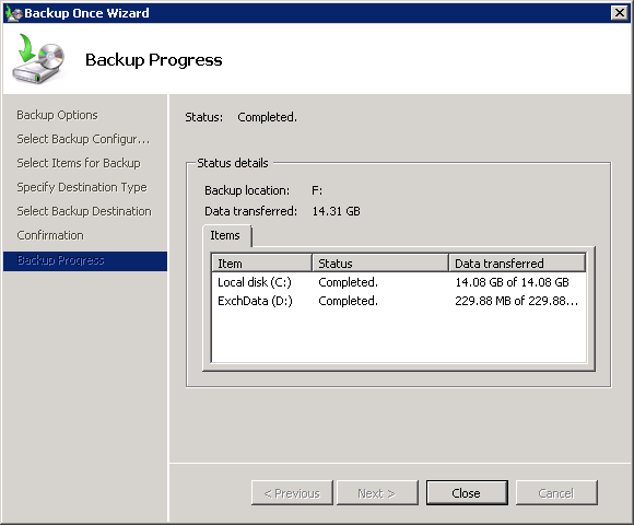 Exchange 2010 Mailbox Database backup is complete
