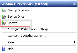 Start the Windows Server Backup Recovery Wizard