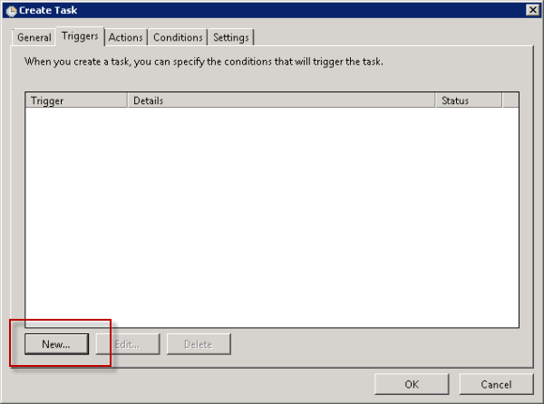 Create a new trigger for the scheduled task Create a new trigger for the scheduled task