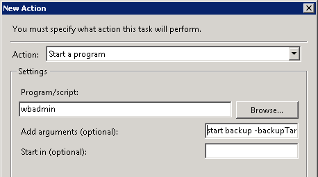 Configure the wbadmin.exe command line