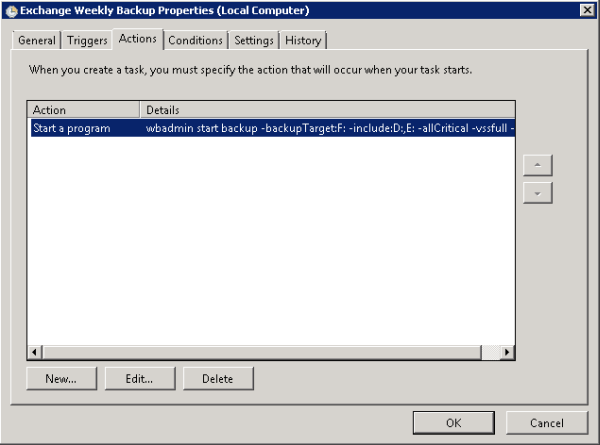 The wbadmin command-line for the Exchange backup The wbadmin command-line for the Exchange backup