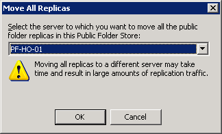 Choose the database to move the Public Folder replicas to