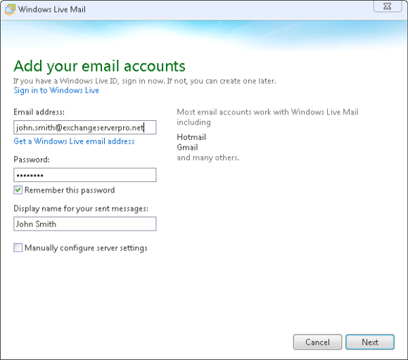 How to Configure Windows Live Mail for Exchange 2010 POP3