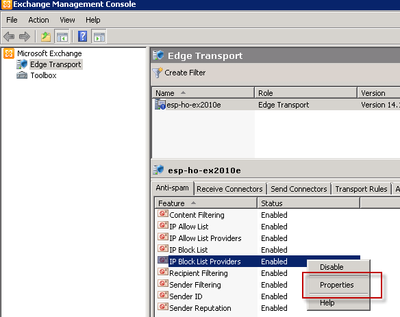 Exchange 2010 Edge Transport Server: Configuring IP Block List Providers