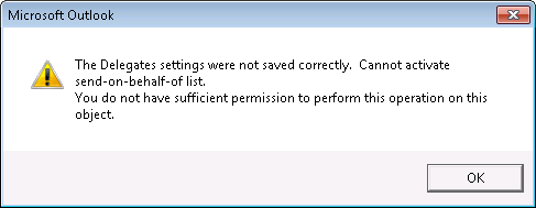 Outlook Error: The Delegates Settings Were Not Saved Correctly