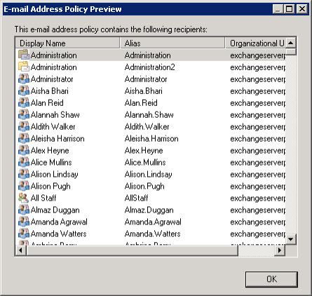 Exchange Server Email Address Policies