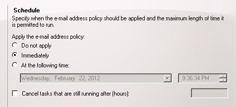 Email address policy schedule options