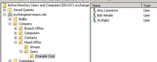 Example Corp users in their OU