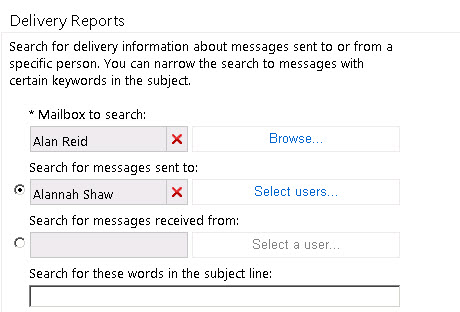 Searching for delivery reports in Exchange Control Panel
