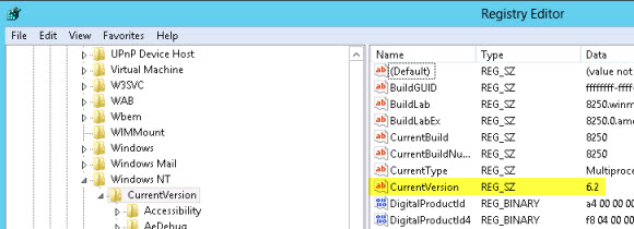 Windows Server 8 CurrentVersion registry key