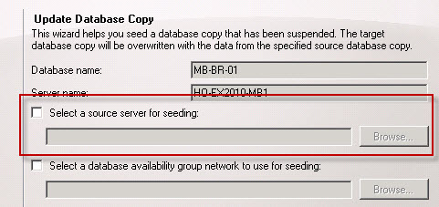 Choosing a database reseed source in Exchange 2010