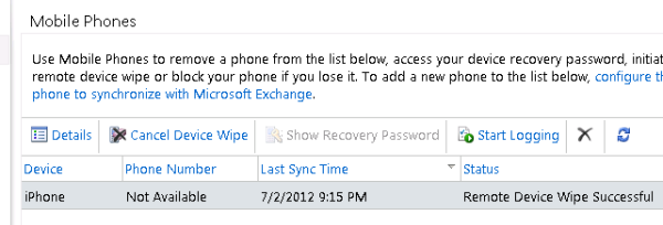 Exchange Server 2010 ActiveSync: How to Perform User-Initiated Remote Wipe of a Mobile Device