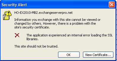 outlook certificate error exchange 2003