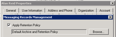 Exchange 2010 mailbox with retention policy