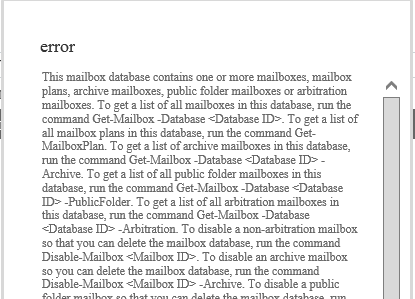 Exchange 2013 Database Removal Error: &#8220;This mailbox database contains one or more mailboxes&#8221;