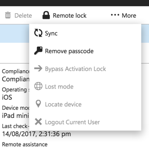 Additional device administration actions in Intune
