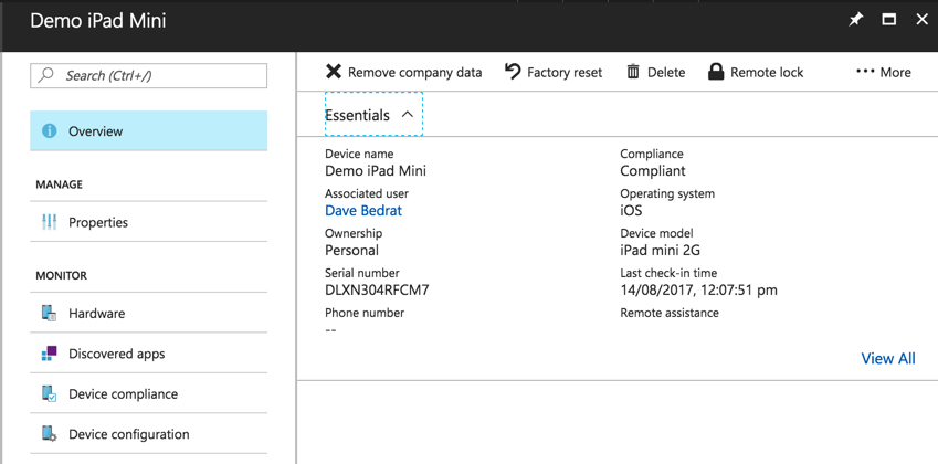 Intune inventory for an enrolled personal device