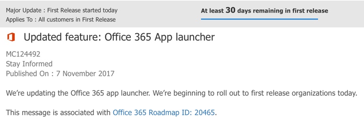 New Office 365 App Launcher Experience Rolling Out to First Release