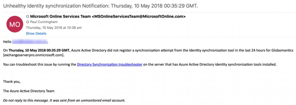 Azure Active Directory Terms of Use or Conditional Access Policies Can Break Directory Synchronization