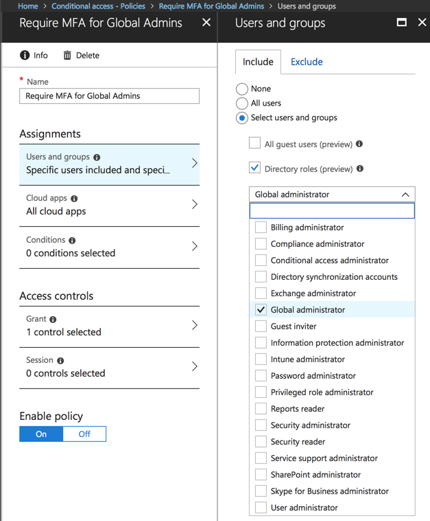 Using Azure Active Directory Conditional Access Policies to Secure Logins for Accounts with Privileged Directory Roles