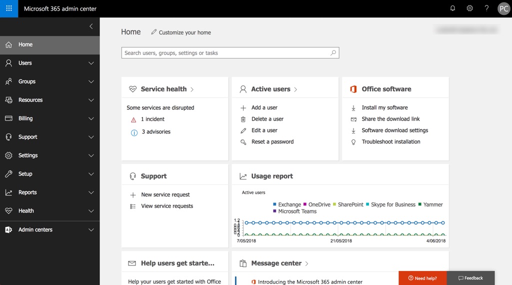 The Microsoft 365 Admin Center