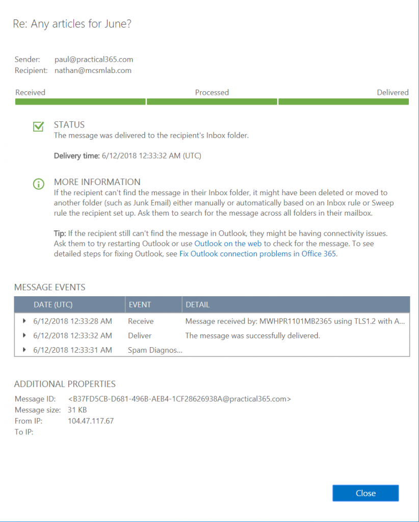 Improvements in Exchange Online Message Tracing