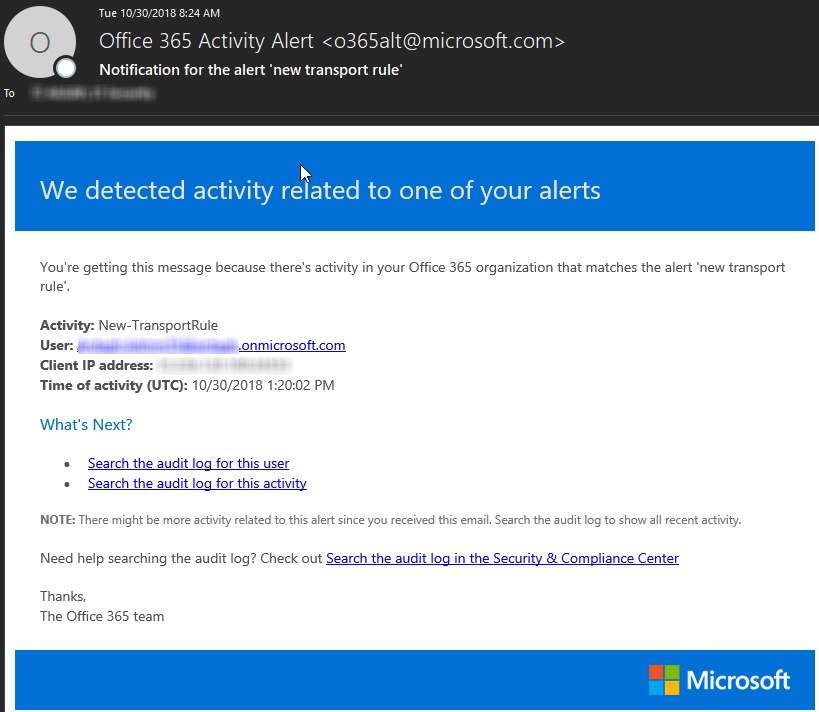 microsoft account security alert email