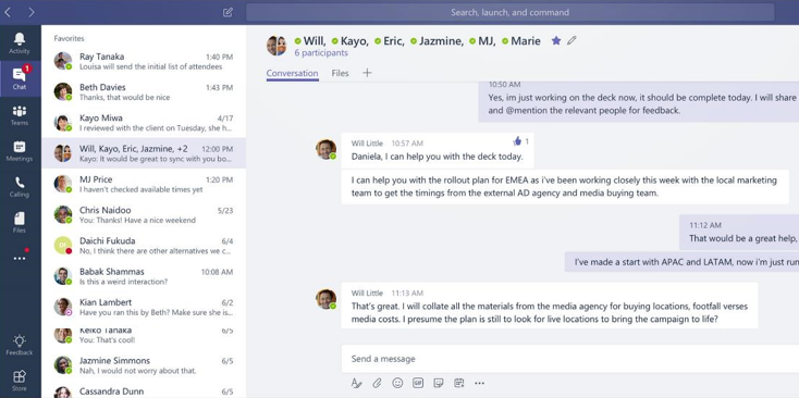 Teams screenshot of a group chat