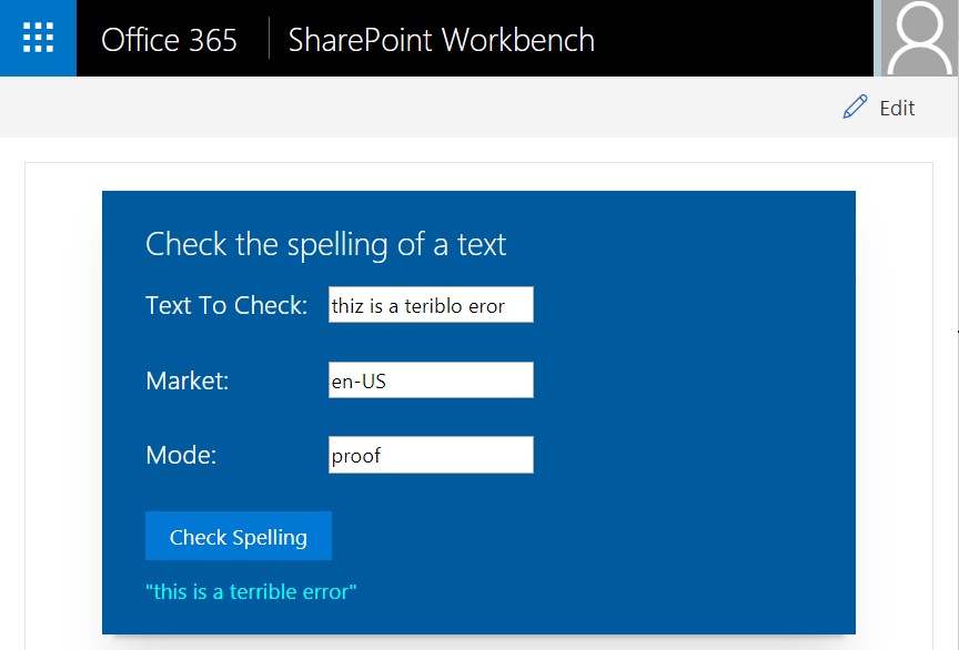 Bing Spell Check Screenshot