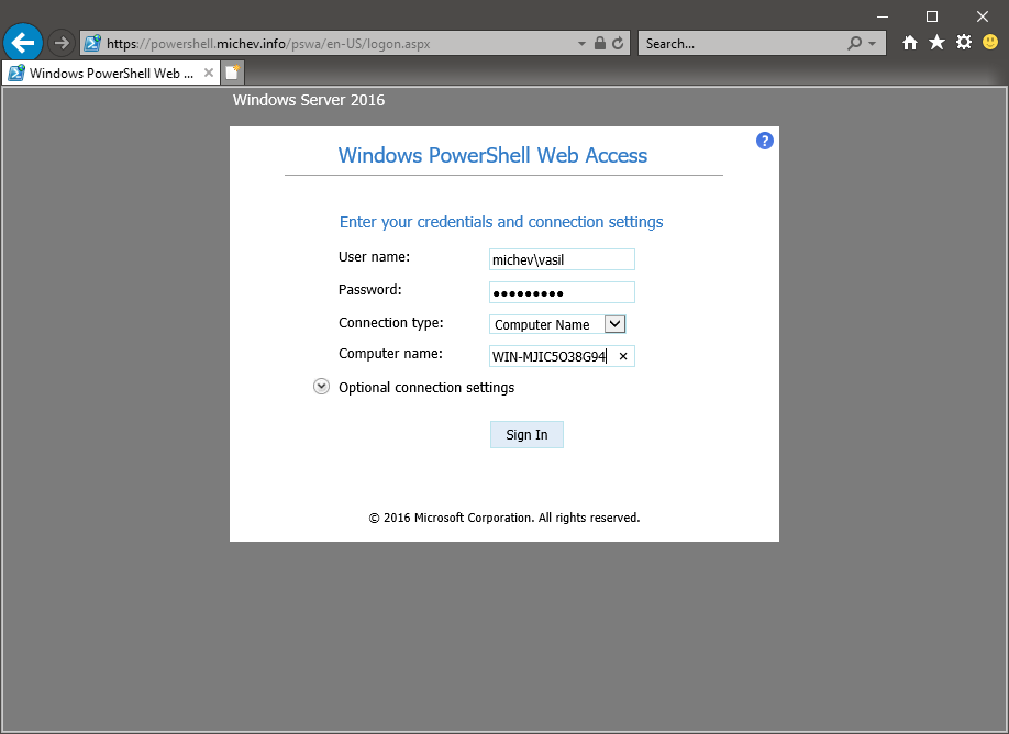 PowerShell Web Access Screenshot