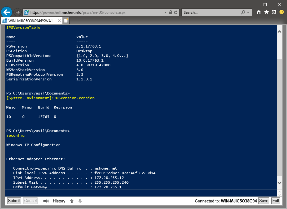 PowerShell Console Access Screenshot