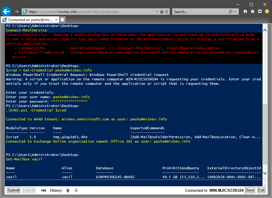 PowerShell Web Access Module Example Screenshot
