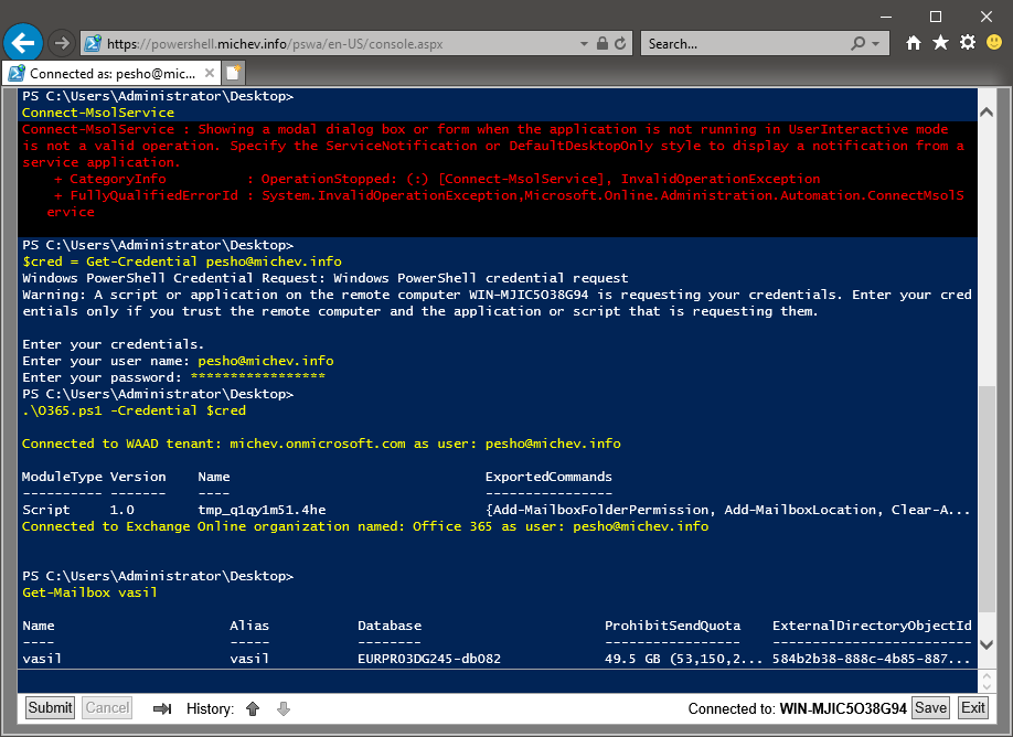 PowerShell Web Access Module Example Screenshot