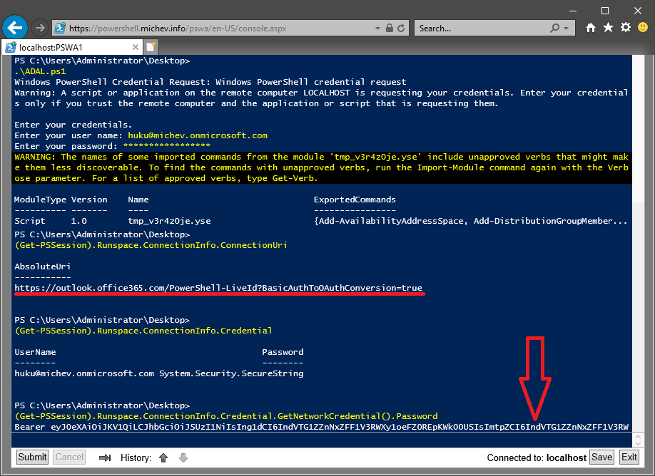PowerShell Web Access EXO Screenshot