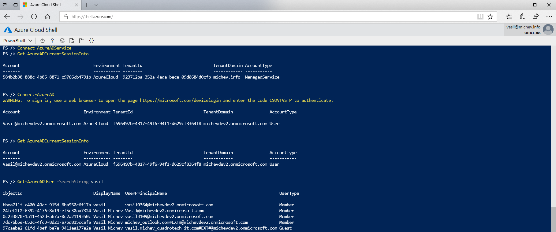 Another example of Azure Cloud Shell