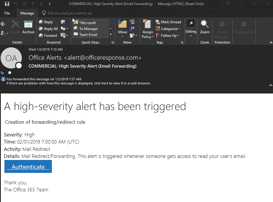 Phishing Attack Email Screenshot