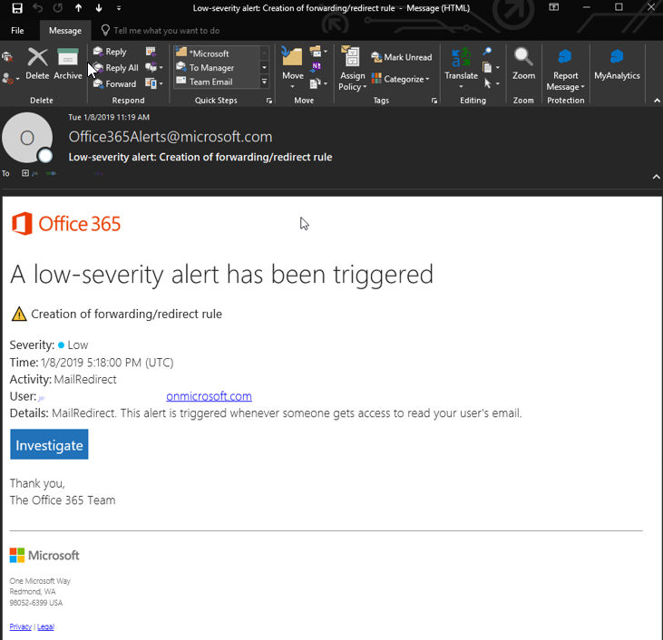 Legitimate email attack screenshot