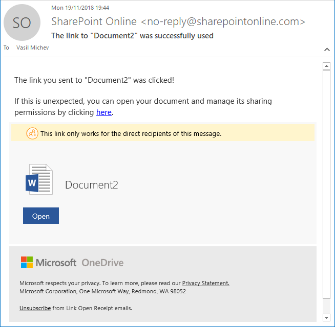 SharePoint Online Sharing Screenshot