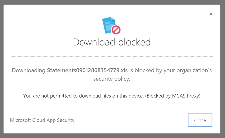 Download blocked notification. 